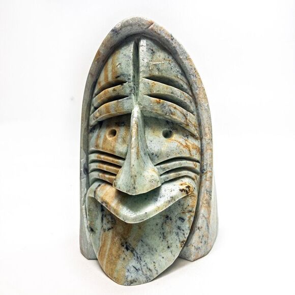 *Rare* Six Nations Iroquois False Faces SIGNED Soapstone Sculpture - Picture 3 of 13